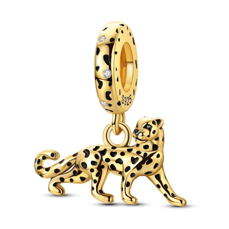 Original 925 Silver Gold DIY Charms Beads with Zirconium Sun Leopard Pendants for Bracelet Jewelry Making