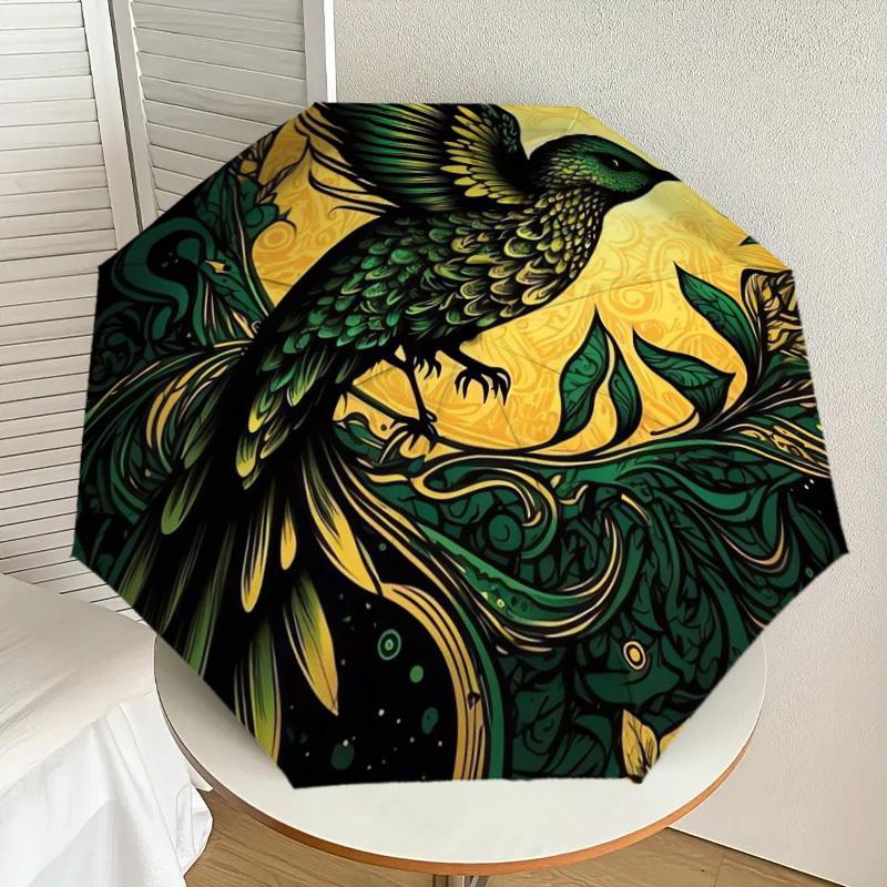 

1pc Hummingbird with Green Feathers and Yellow Background Umbrella with Plastic Handle,Suitable for All Seasons Home Travel Outdoor UmbrellaDD541