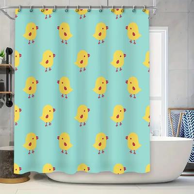 Bright Blue Chickens Shower Curtain Set 72\W X 84\L Bathroom Decor with Hooks (Set of 3) Cute Kids' Bath Tarp with Non-Slip Back