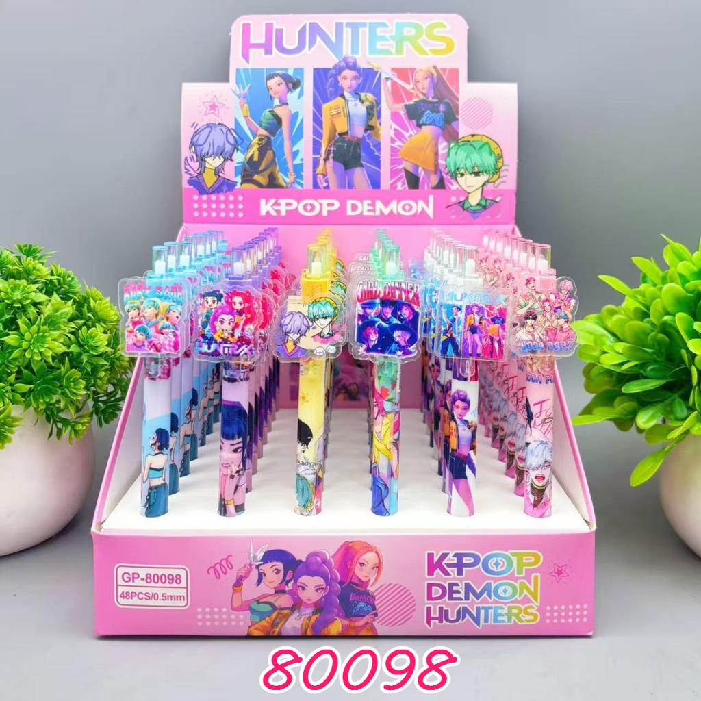 6PCS Cute K-POP Gel Pens Demon Hunters Press 0.5mm Black Ink Acrylic Patch High-Value School Stationery for Students