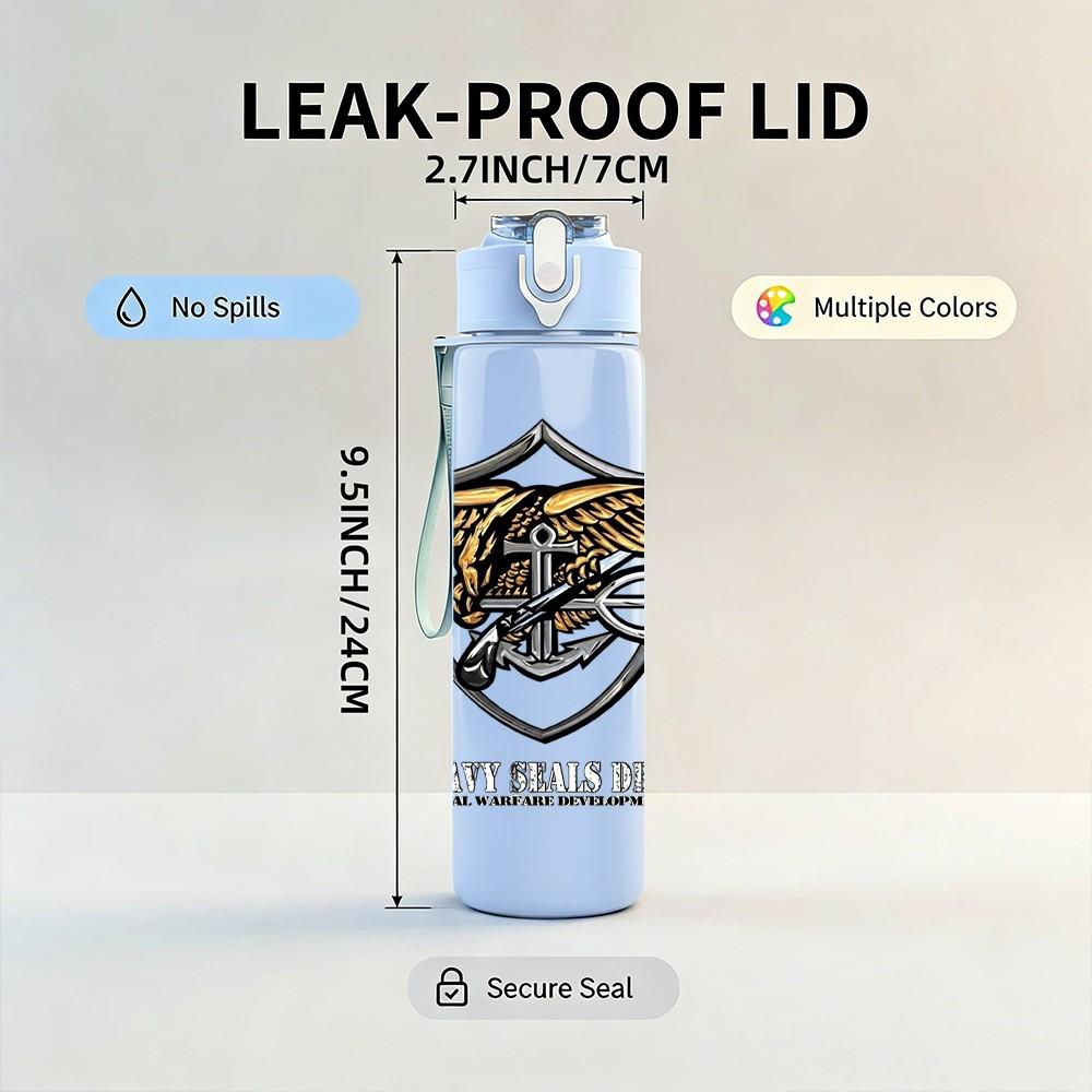1PC Gold Wing Emblem 750ml Sports Water Bottle Leakproof Straw Lid Outdoor Office Home