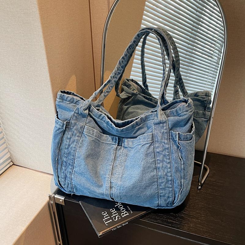 Denim-Tragetasche Damen-Umhängetasche Handtasche mit großem Fassungsvermögen