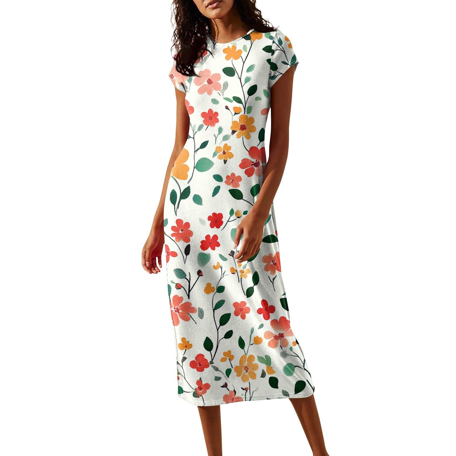

Women s Spring Summer Short Sleeve Cowl Neck Flowy Midi Dresses Party Dress XL білий