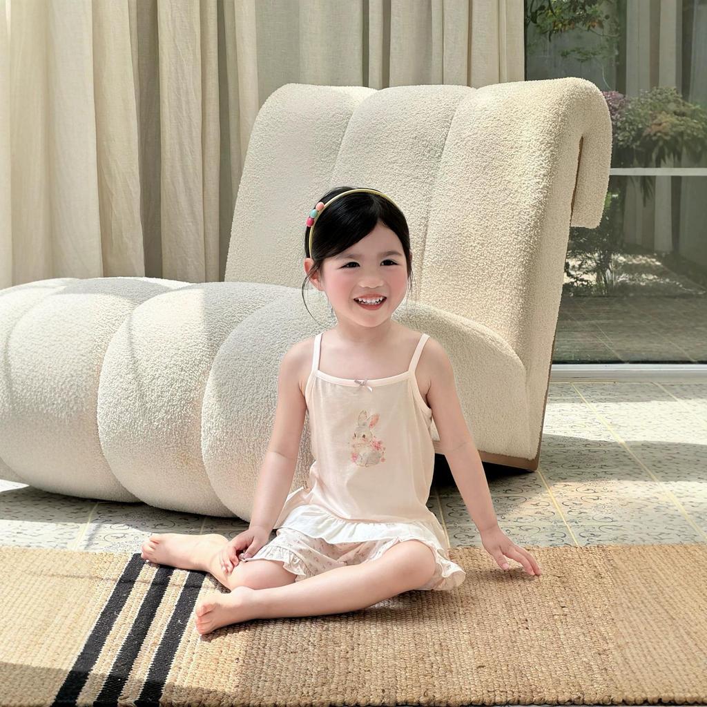 Class A Lyocell Girls' Little Fish Summer Pajamas – Soft, Breathable, Lightweight Camisole Homewear