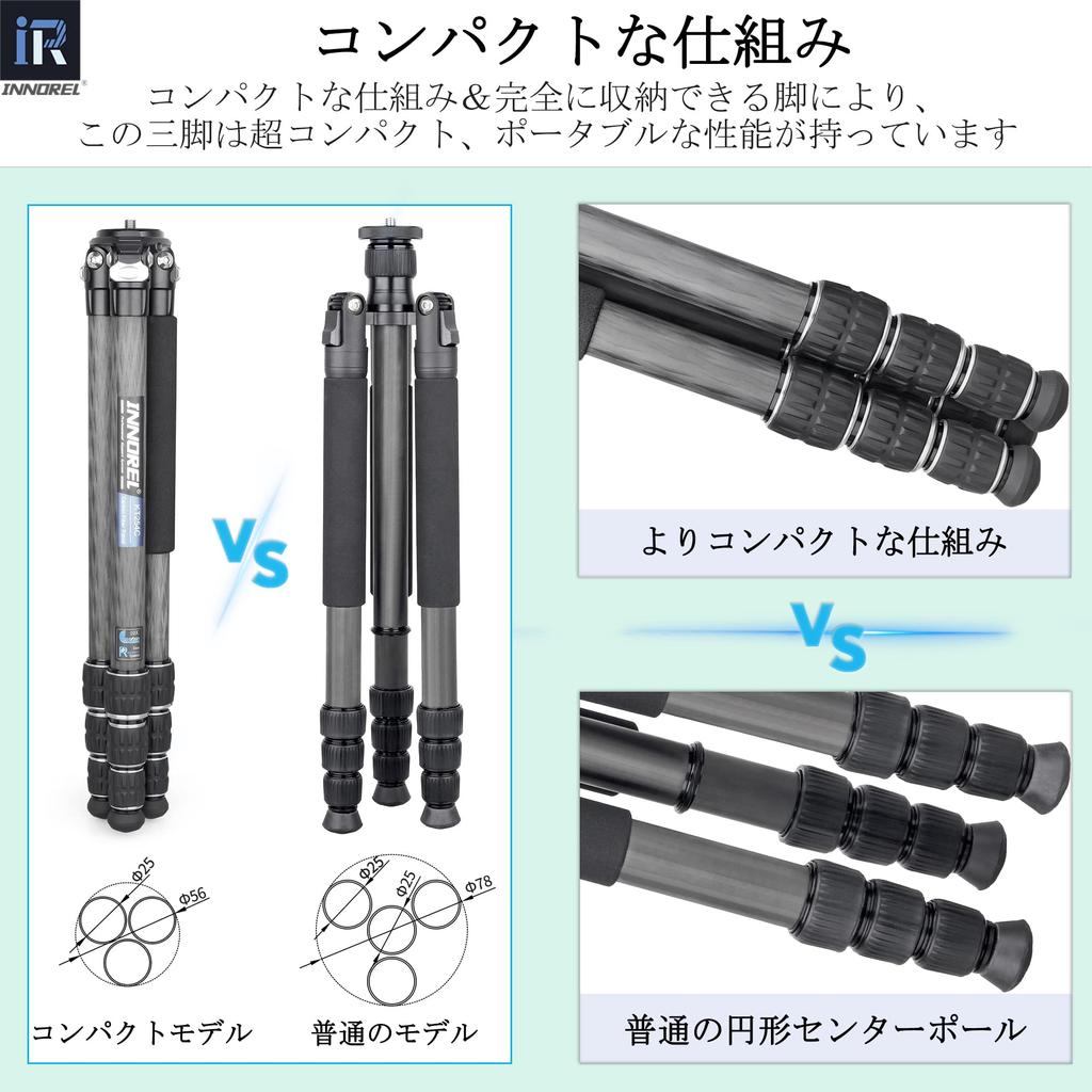 INNOREL Camera Tripod Carbon SLR Tripod Maximum Load Capacity 15KG Telescopic Working Height Pipe Diameter Video Camera Digital Camera DSLR DV