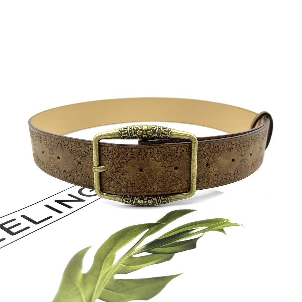 Trendy Retro Embossed Belt, Women'S Summer Ethnic Style Belt With High Sense