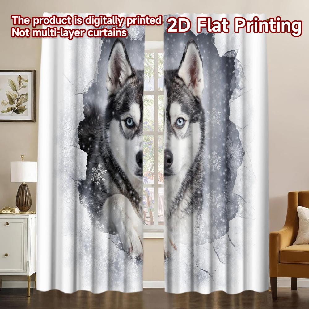 2D FLAT PRINTING 2pcs Curtains (Without Rod) Winter Canine Wonderland Modern Minimalist Curtains Versatile Polyester Fabric