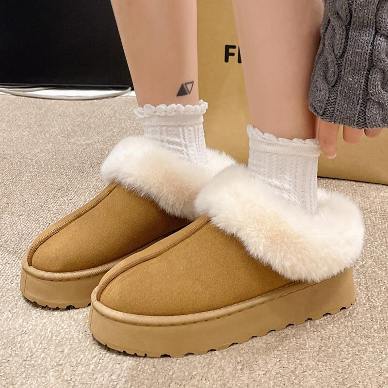 Fashion Winter Plush Warm Snow Boots for Women Fashion Faux Rabbit Fur Platform Slippers Woman Thick Sole Non Slip Fluffy House Slippers
