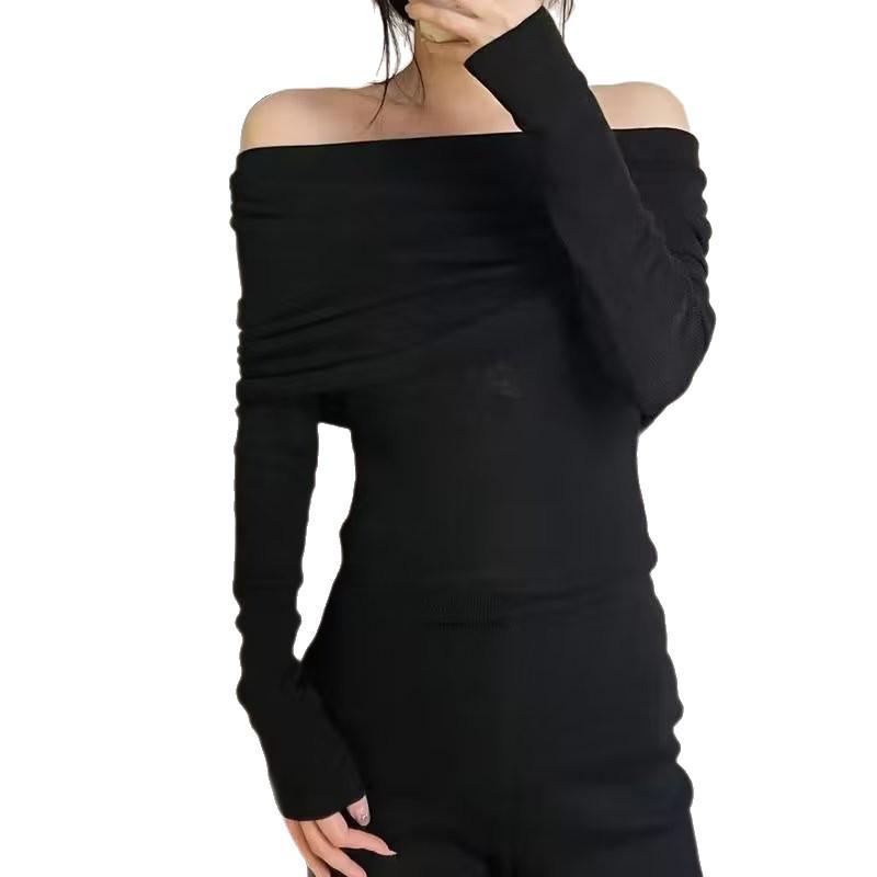 2025 New Korean Style One-Shoulder Slim Fit Long Sleeve Top for Women