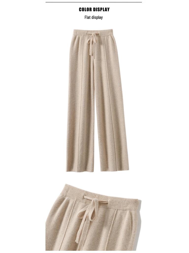 Autumn/Winter Women's High Waist Knitted Wide-Leg Pants - Solid Color, Korean Style