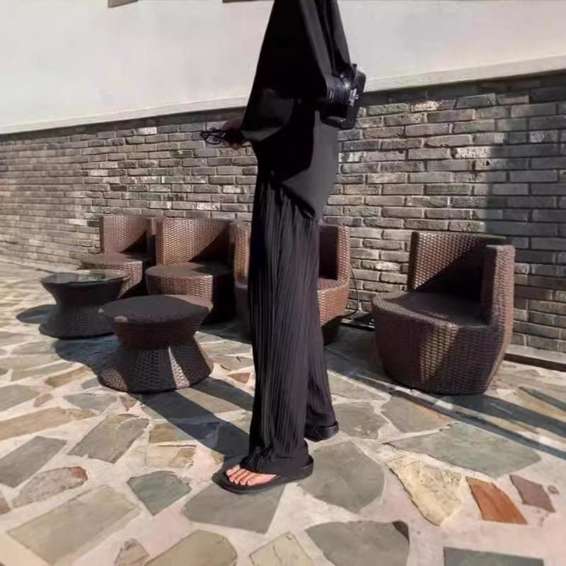 Calças Casuais Longas Masculinas Lisas Plissadas Largas de Perna Larga