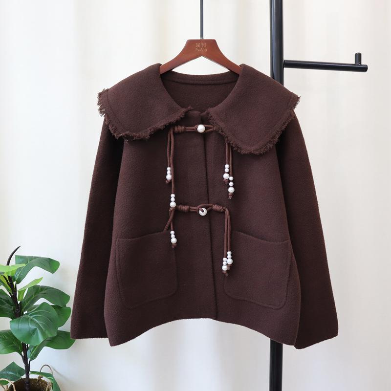 Autumn and Winter New Buckle Knitted Double-sided Cardigan Design Sense Loose Sweater Jacket Women