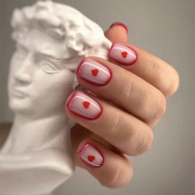 French Red Edge Ins Sweet Nails Simple Red Love Short European Square Manicure Piece Nail Nail Piece