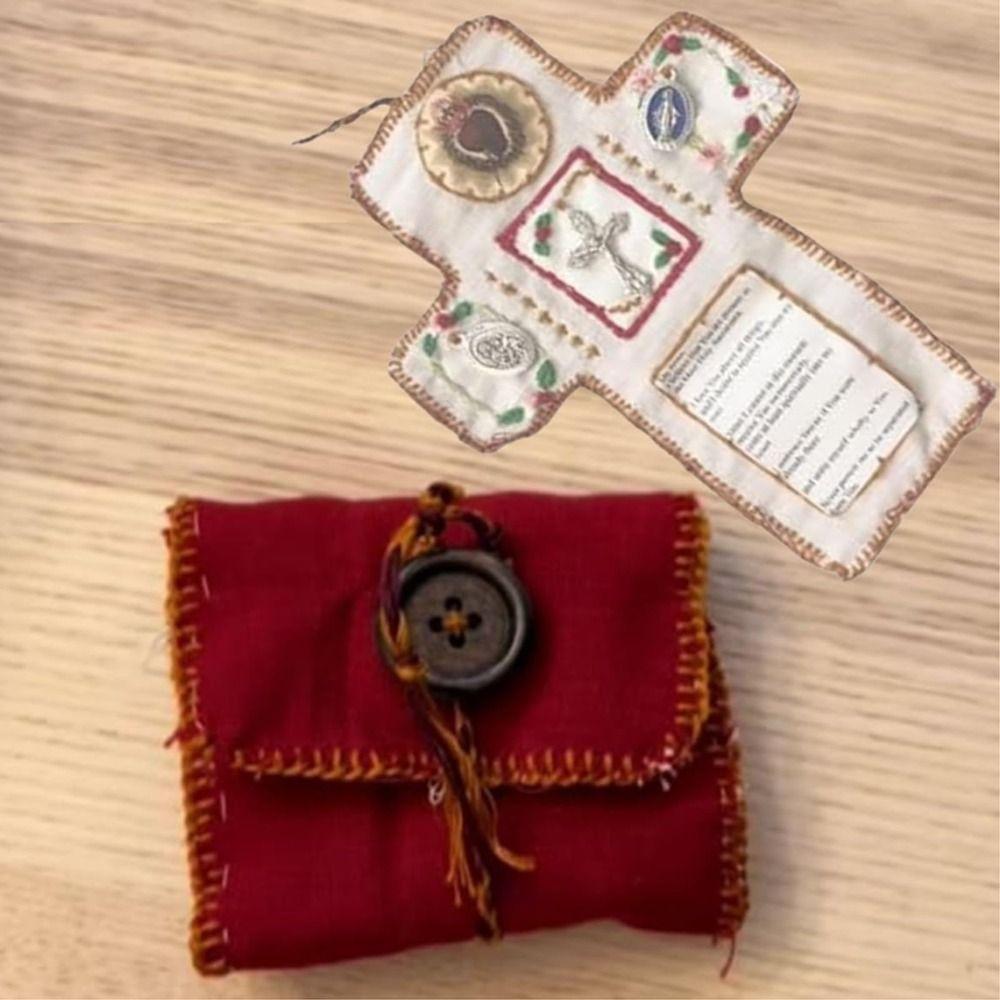 Cross Included Inside Pocket Shrine with Silver Handmade Sewing Accessories Mini Travel Shrine Pouch Stitched Pocket Shrine