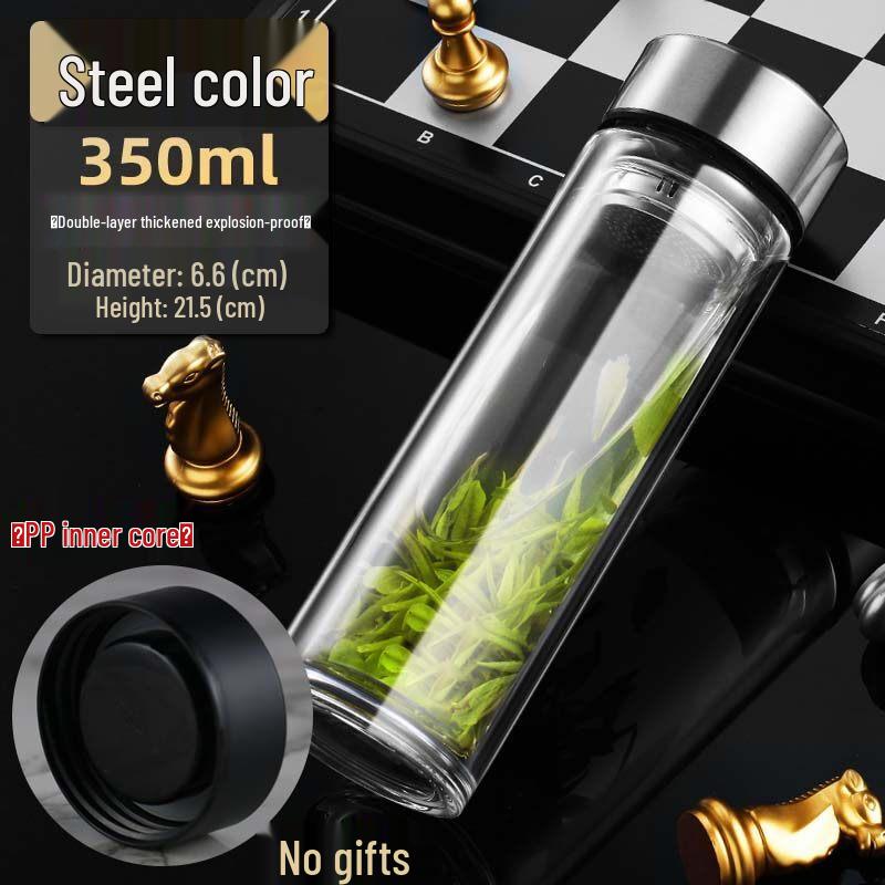 ZISIZ Double-Layer Insulated Glass Tea Cup with Lid