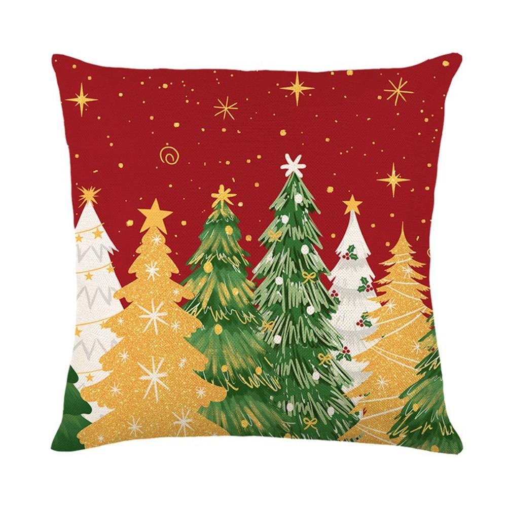 Polyester Christmas Cushion Cover Christmas Tree Printed Decorative Design Pillowcase Checkered Pattern Sofa Decoration