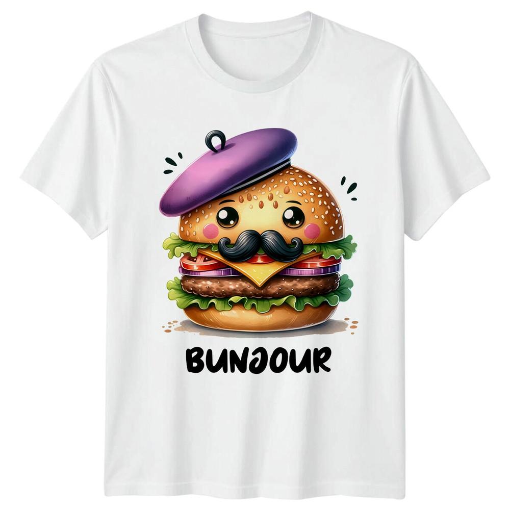 

Забавная футболка с мультяшным бургером с усами и беретом 2XL