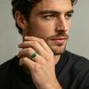 Fashion 8mm Men Stainless Steel Rings Gold Color Brushed Green Koa Wood Inlay Rings for Men Wedding Jewelry Christams Gift