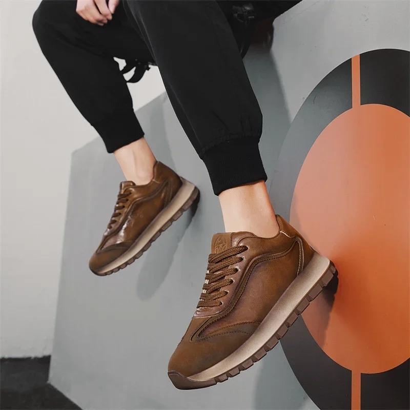 Scarpe da Uomo alla Moda Tutte le Stagioni Pelle Sneakers Casual Stile Coreano Moda Scarpe da Corsa Antiscivolo Resistenti all'Usura Scarpa Sportiva da Uomo