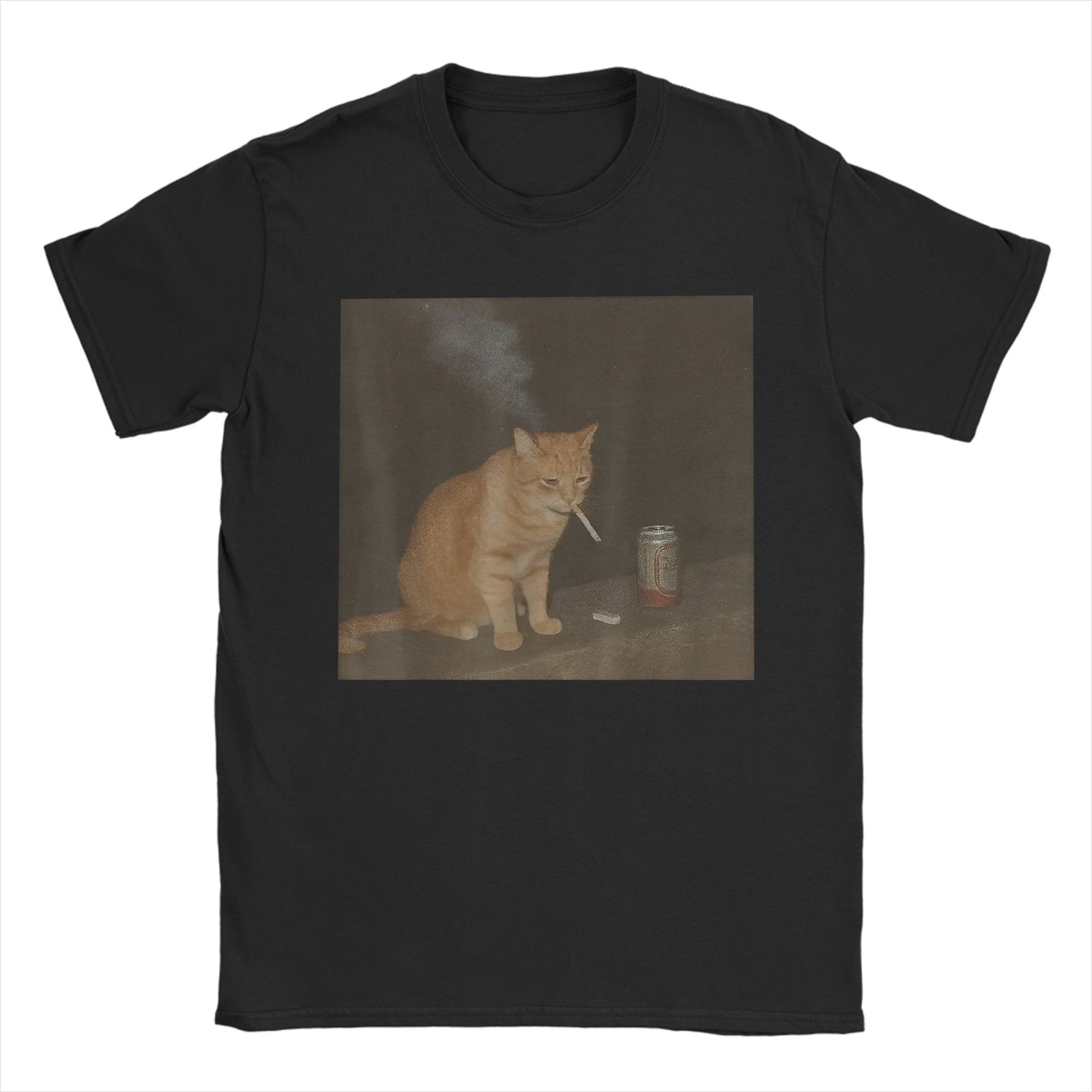 Funny smoking cat with drink T-shirt XXL