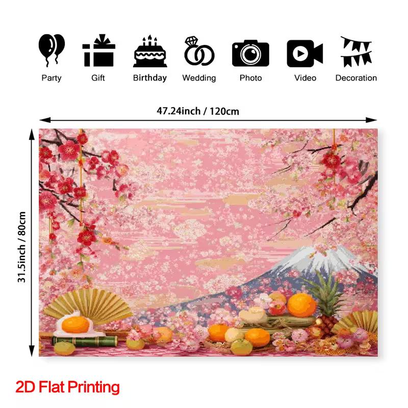 2D Mount Fuji Cherry Blossom Backdrop for Japanese Themed Party Photos 47.2x31.5inch/120*80cm