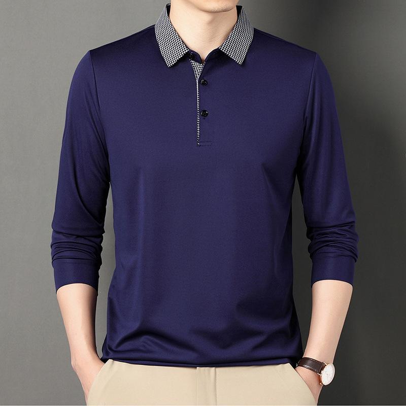 Spring and Autumn Men's Long Sleeve T-Shirt Youth Casual Fashion Solid Color Polo Bottoming Shirt