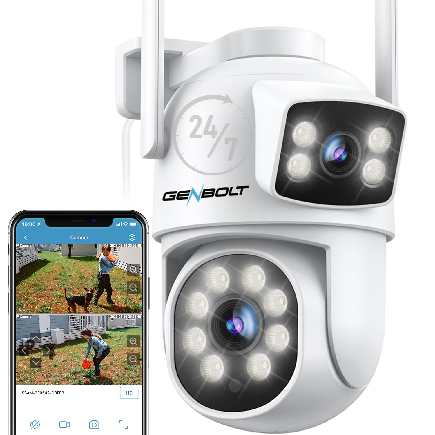 

Wireless Outdoor Security FHD Bullet Dual Auto Color Night AI Human Micro SD Card Remote Japanese Language IP66 DC PoE Power Supply Dual-Screen Wi-Fi білий