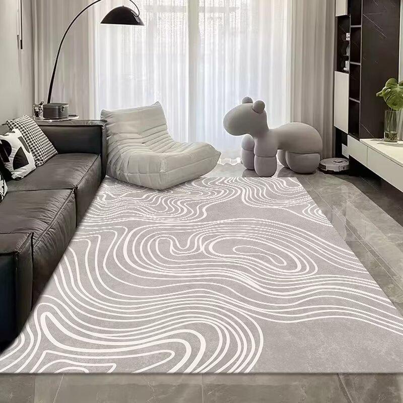 Simple Light Luxury Thickened Crystal Velvet Carpet, Living Room Bedroom Coffee Table Floor Mat, Blue Abstract Ink Carpet