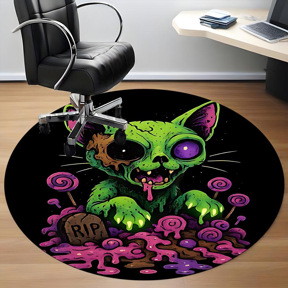 1pc Zombie Cat Office Round Area Rug, Under Office Chairs Bedroom Living Room Home Decor, Room Deco