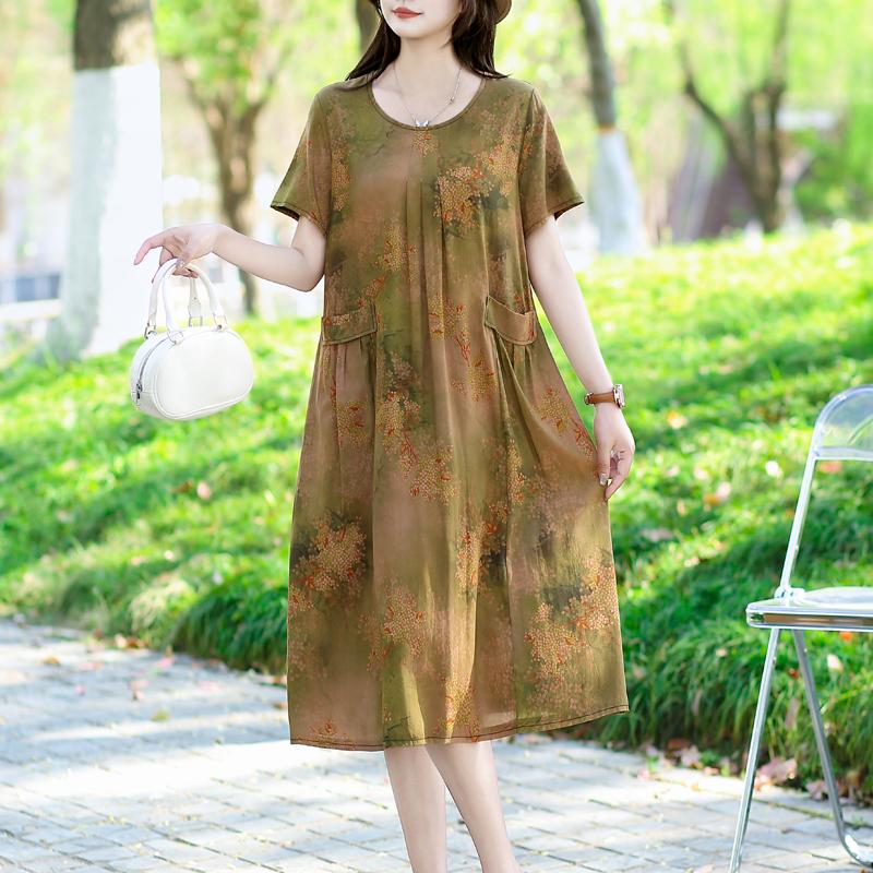Summer Dresses O-neck Print Long Dress Short Sleeve Women Long Dresses Bohemian Cotton Style Loose Dresses Women Clothing