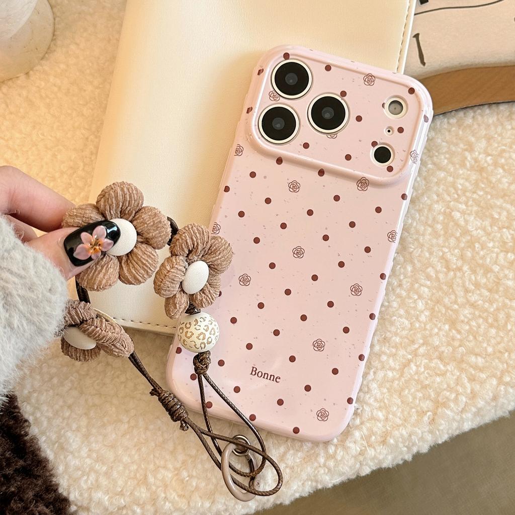 Polka Dot Rose Is Suitable for Apple 17promax Mobile Phone Case Iphone16 Anti-drop 13 Retro Lanyard 11 Soft 15.