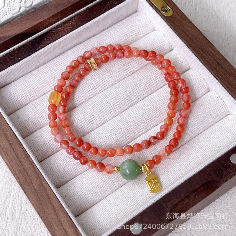 Hetian jade beeswax round bead bracelet single circle national style multi-circle bracelet bracelet.