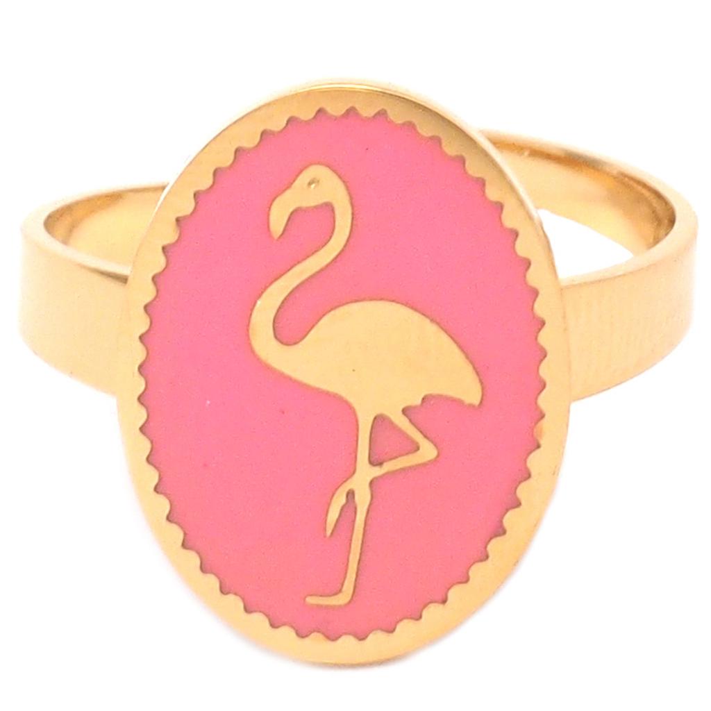 Les Trésors De Lily [Q2453] - Bague créateur acier 'Flamant Rose' rose doré - 16x12 mm