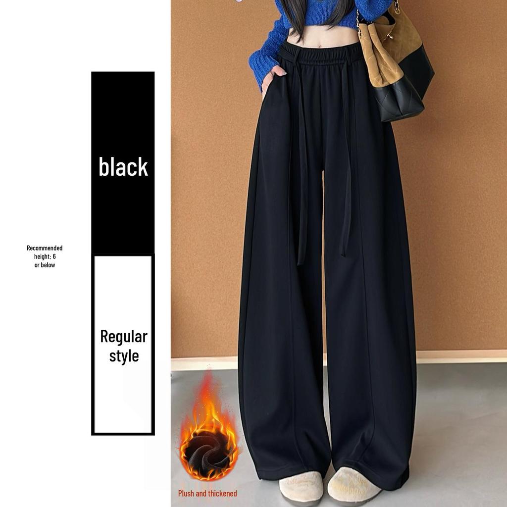 Women's Wide-Leg Brown Retro Pants, High-Waisted, Plus Velvet, Autumn/Winter 2025 Collection