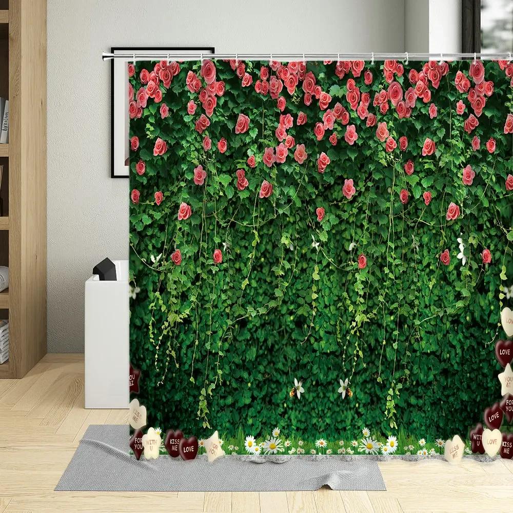 

Цветочное растение Цветочная стена Шторка для душа Весенний пейзаж Зеленый лист Газон Природный пейзаж Стеновая ткань Декор Набор штор для ванной 90x180cm-35x70in