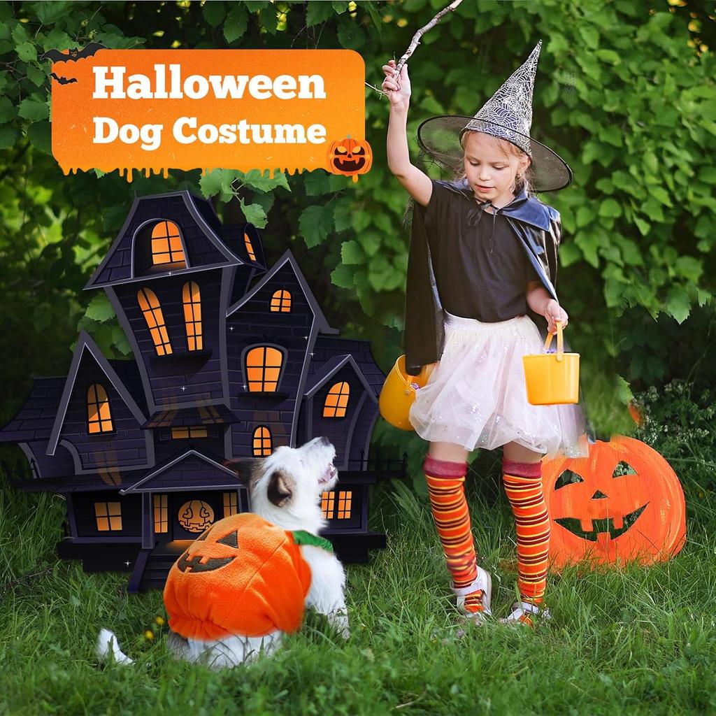 PETCARE Funny Pumpkin Dog Halloween Costume Pet Dog Cat Thick Plush Pumpkin Decoration Shirt Clothes for Small Medium Dogs Cats Puppy Cute Halloween