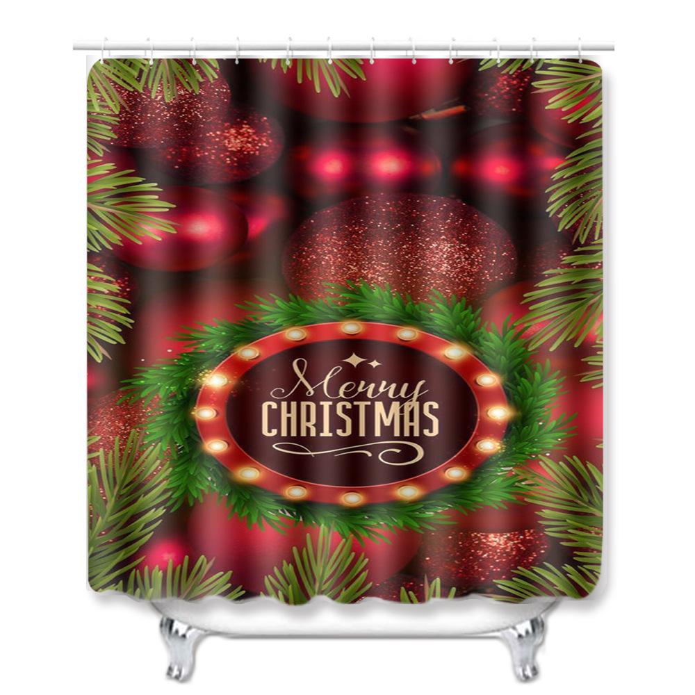 Christmas Printed Shower Curtain Floor Mat Four-Piece Bathroom Toilet Non-Slip Absorbent Carpet Toilet Non-Slip Door Mat