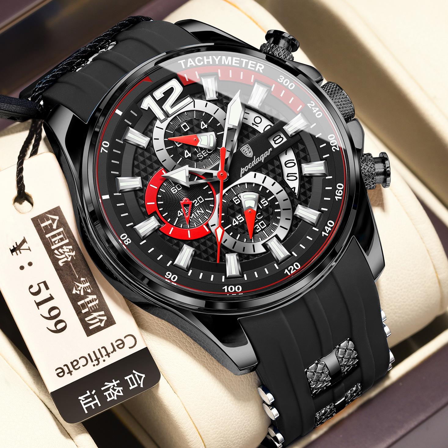 

POEDAGAR National Top Brand Men s Sports Watch Fashion Casual Waterproof Quartz Watch Male Wristwatch P898Black shell, black su