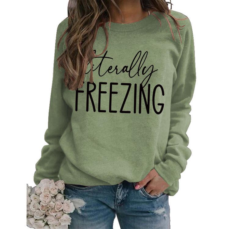 Simple Round Neck Pullover Long Sleeve Printed Loose Hoodie