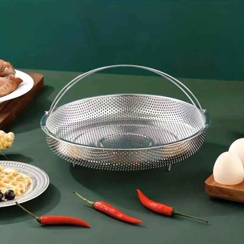 Multifunctional Nonrust Steel Steamer Stand With Ergonomic Handle For Secure Grip And Space Saving Kitchen Use
