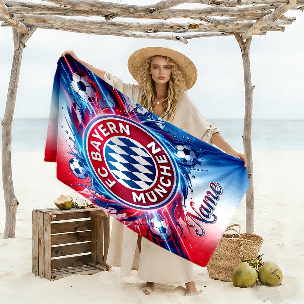 Bayern Munich Fan Gear Customize Text Beach Towel Soft Durable Quick-Dry Suitable for Swimming Gym Camping Yoga Vacation