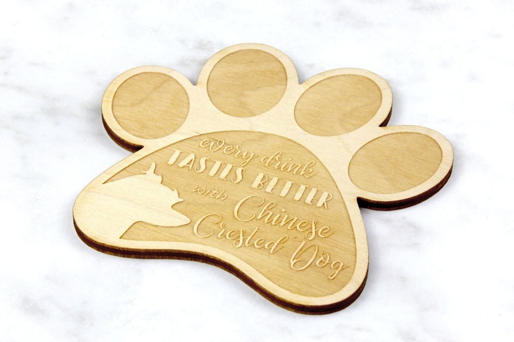 Chinese Crested Dog, Puff - Mug coaster, engraved coaster with dog, gift for dog lover by Art-Dog brand