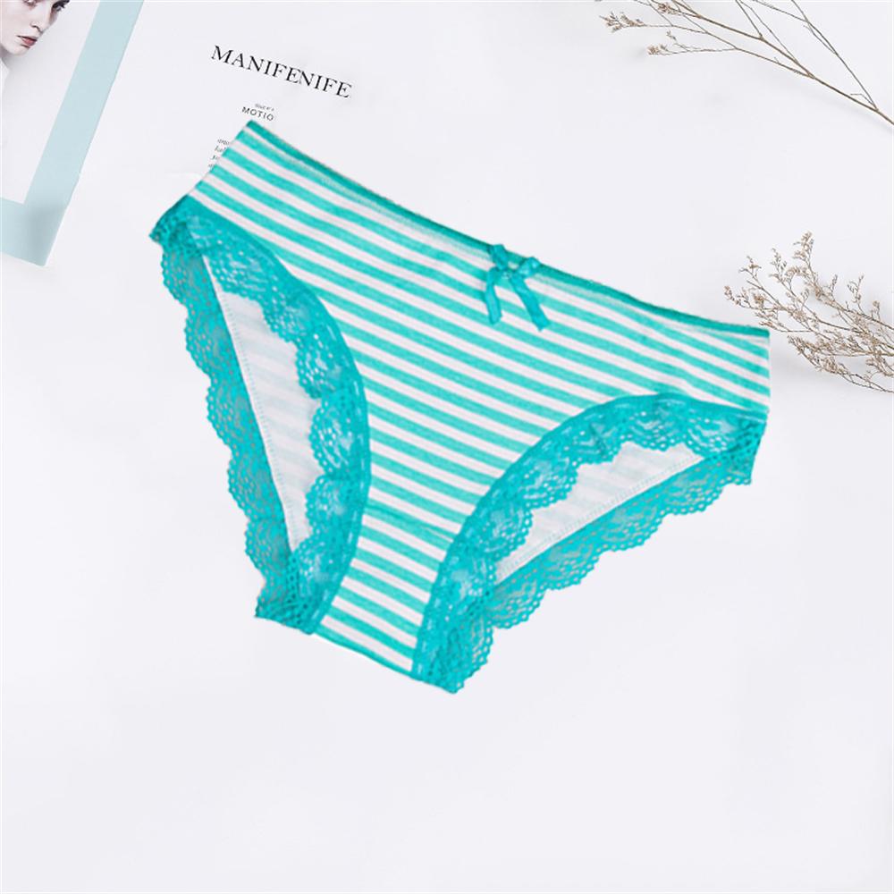 Women's Cotton Sexy Stripe Print Lace Briefs Panties Low-waist Lady Female Intimates Lingerie 6 Pcs/lot