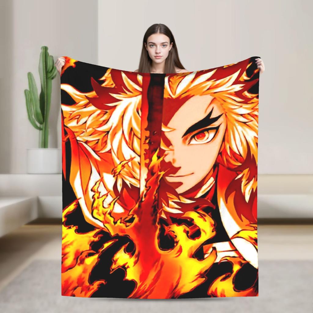 Flame Hashira Kyojuro Rengoku Blanket Anime Demon Slayer Fleece Awesome Breathable Throw Blanket for Coverlet Spring/Autumn