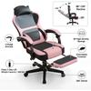 Ergonomická herní židle v Kawaii stylu (Růžová a Černá) s výsuvnou opěrkou nohou a bederní opěrkou – Všestranné pro domácí kancelář a relaxační přestávky.