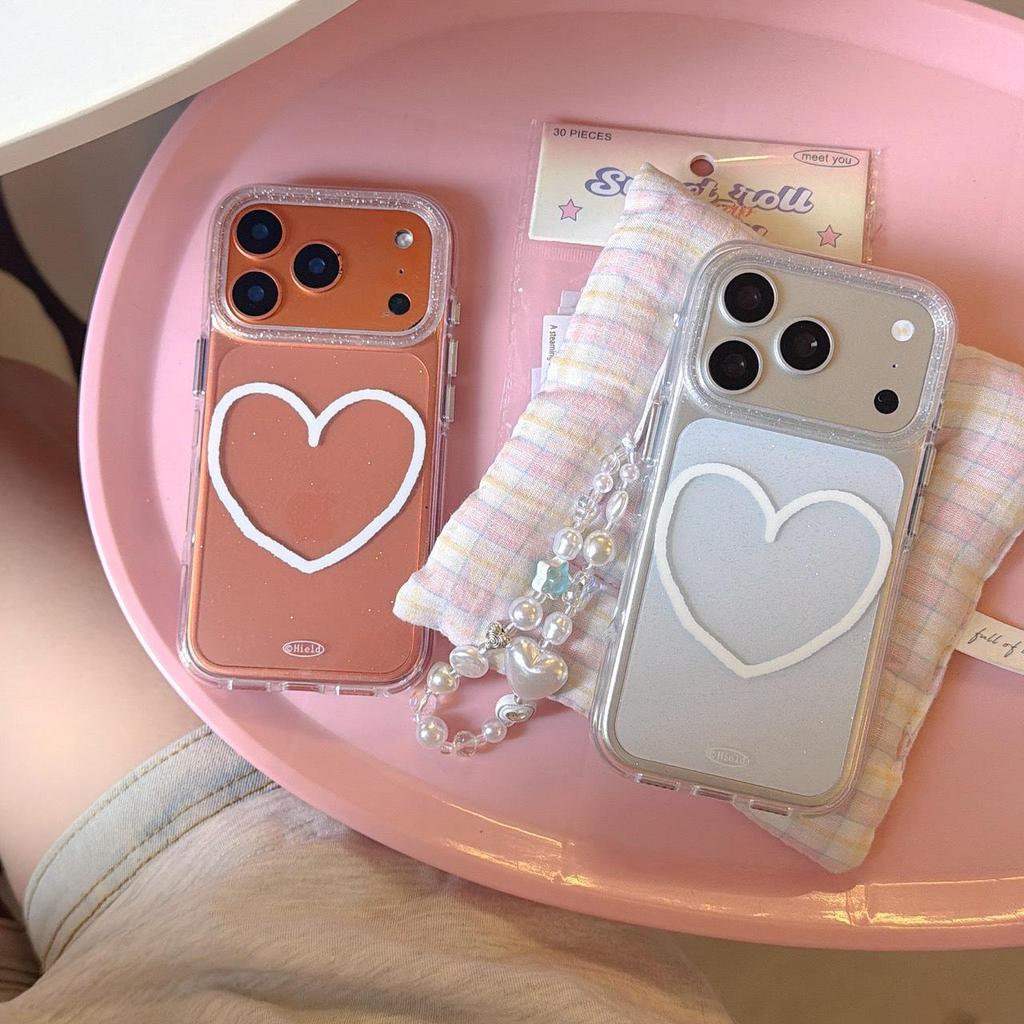 **Simple White Heart Line Design Phone Case for iPhone 15/14, Compatible with Apple 16, Round Edge, Suitable for iPhone 17 Pro Max**