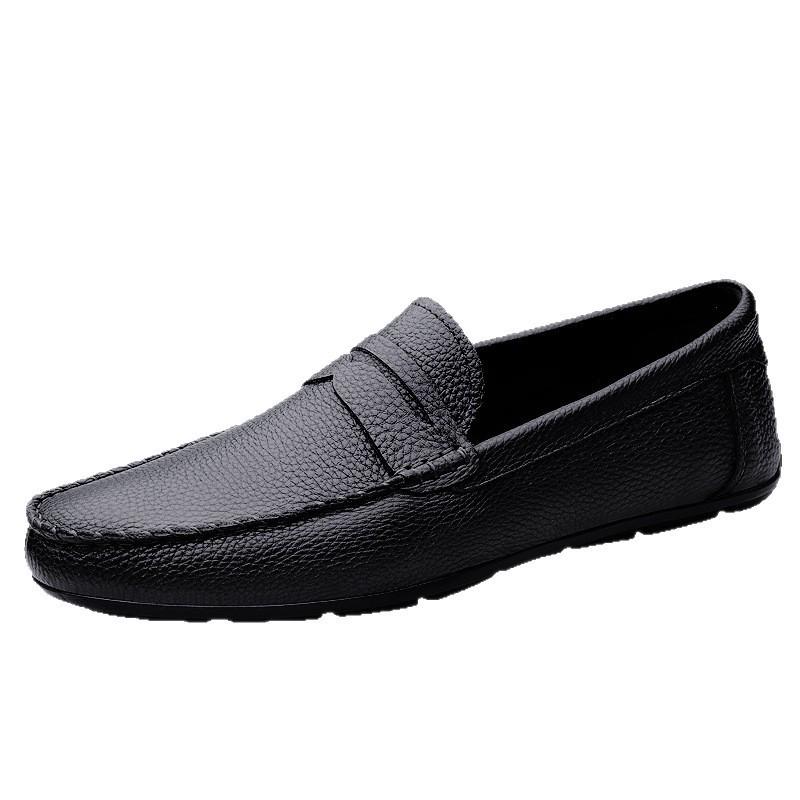 Men's Genuine Leather Slip-On Loafers - Spring/Summer Driving Shoes, Cowhide, Large Sizes Available