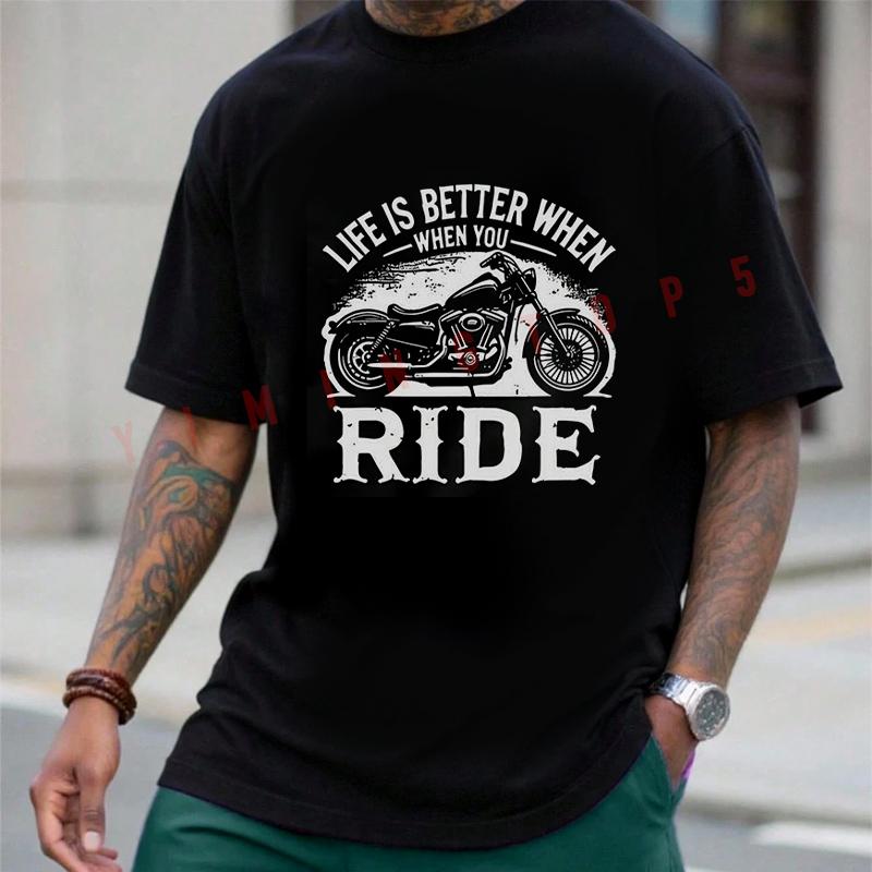 Live Motorcycle Graphic Cotton Men's Moto T-shirt Casual Summer Comfortable Short Sleeve Tops