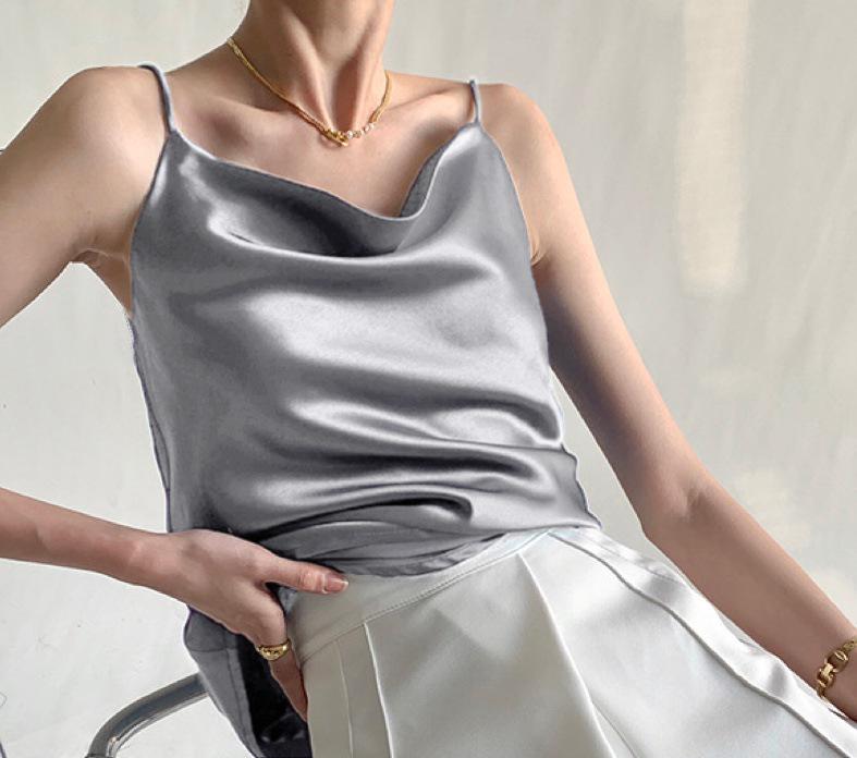 Women's Multicolor Satin Drape Camisole - Elegant Loose Fit with an Acetate Inner Layer
