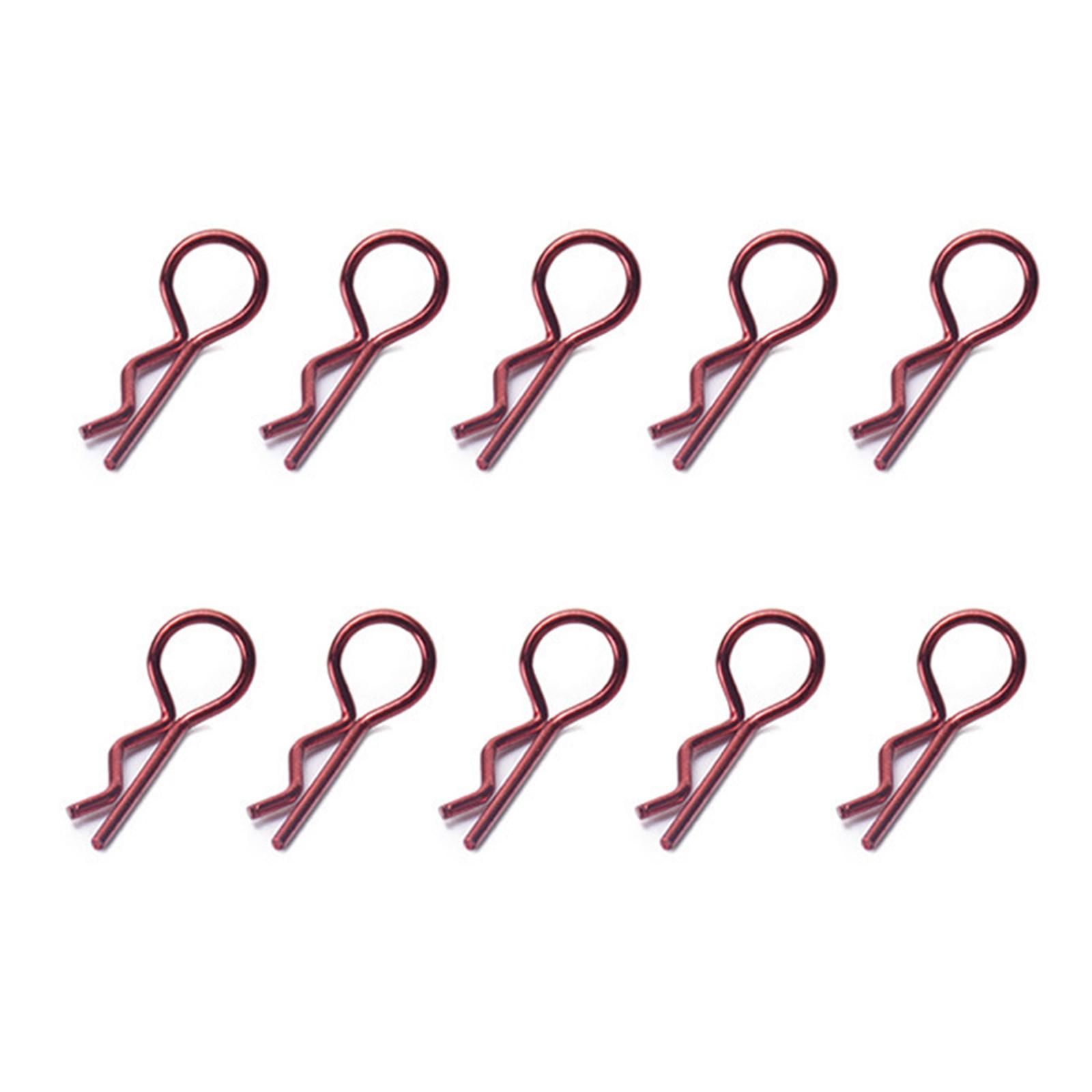 

10 шт. R-образных металлических зажимов для корпуса модели автомобиля 1/10 1/8, прочные штифты из нержавеющей стали для радиоуправляемых моделей автомобилей, простая фиксация красный